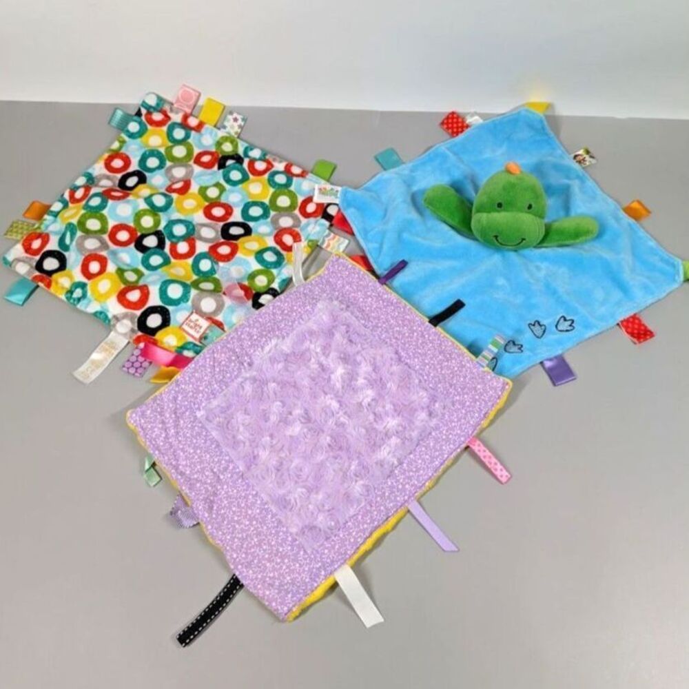 Set of 3 Baby Security Blankets Dinosaur Taggies Bright Starts & Sensory Tag